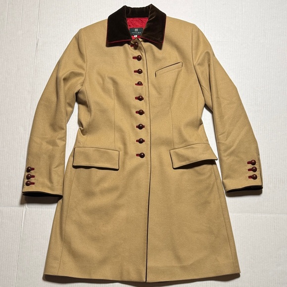 SUSANNE SPATT 100% Wool Brown Burgundy Velvet Accents Equestrian Style Coat 38